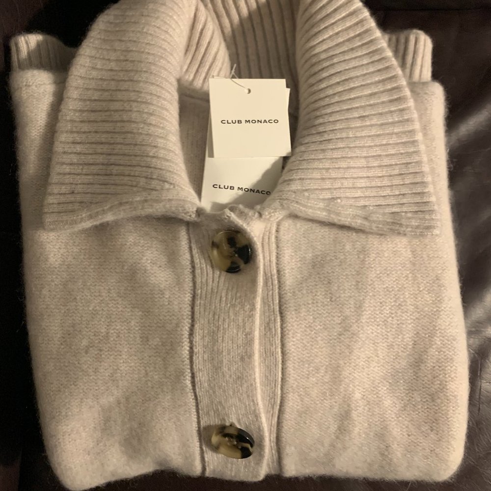 CLUB MONACO ~ NWT ~ Boiled Cashmere Collar Cardigan, Off-White, Size L